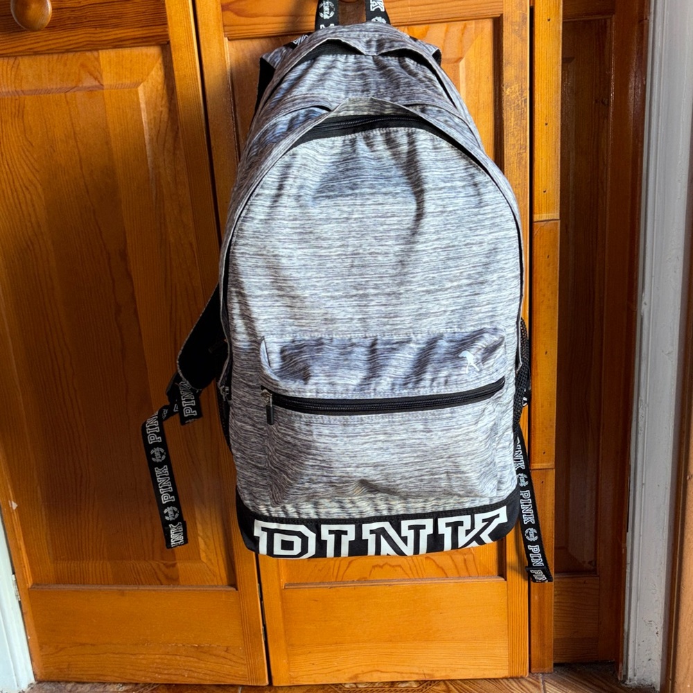 PINK Victoria's Secret Heather Gray Logo Backpack with Black Trim